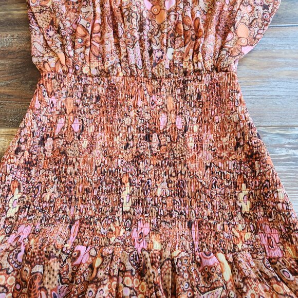 A.L.C. Carly Floral Silk Smocked Mini Dress Cap Sleeve Multicolor Chiffon - Picture 11 of 16